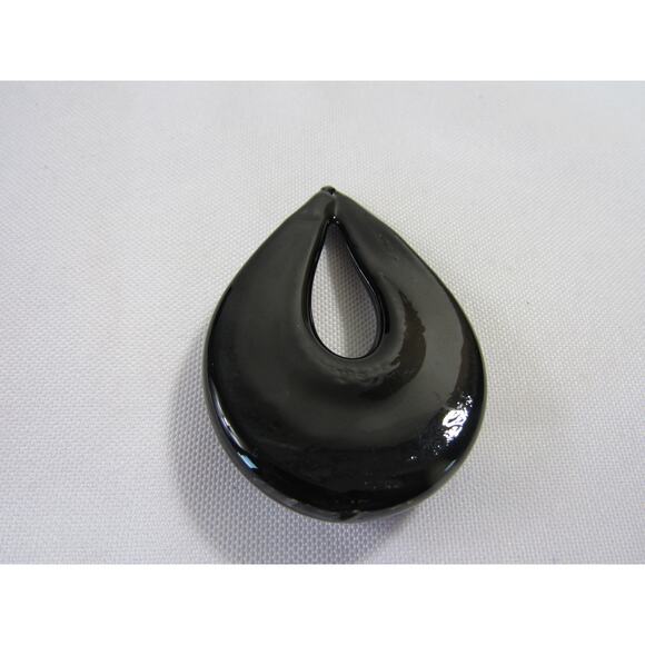 Black Silver Gold Art Glass Teardrop Pendant VTG 2" Sparkle Whimsygoth Cottage - Picture 2 of 3